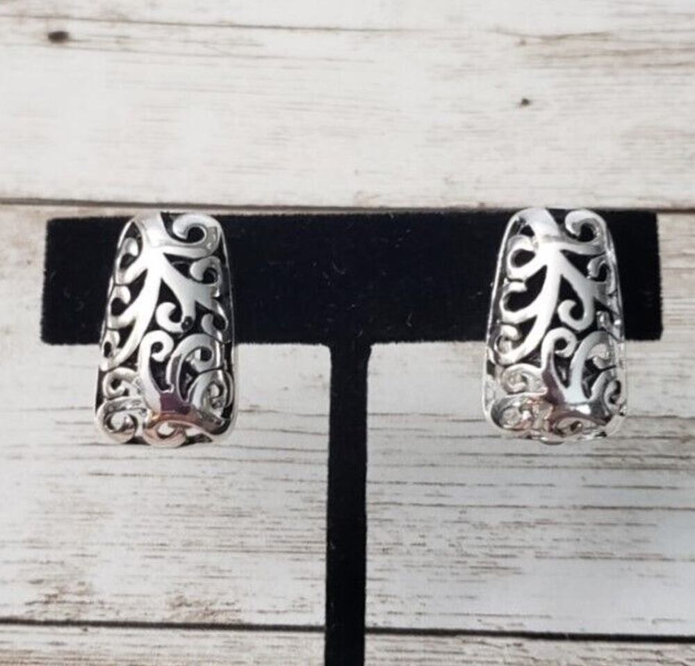 Vintage Clip On Earrings - Pretty & Ornate 1" Silver Tone - Statement